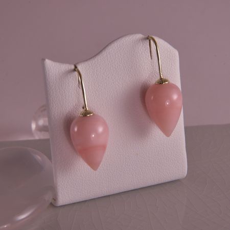 Pinkopal Ohrringe aus Gold, Pendel Opal rosa